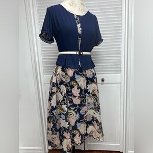 Off-White Navy and Floral Asymmetrical Dress